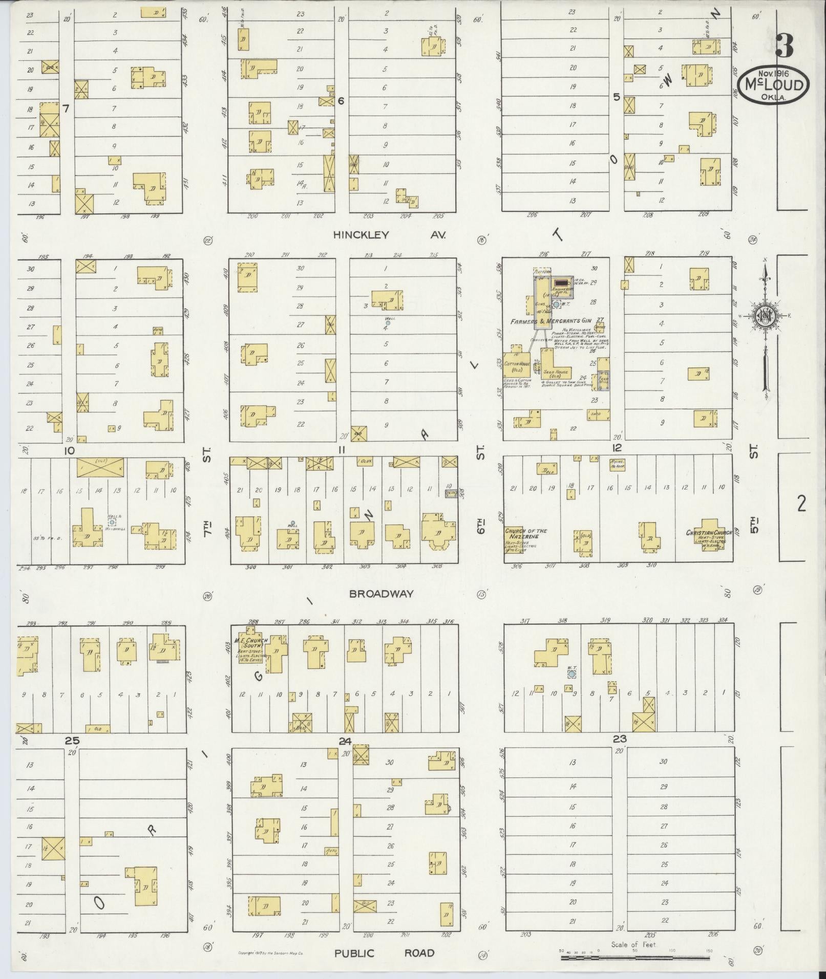 Sanborn Fire Insurance Map from McLoud, Pottawatomie County, Oklahoma (1916), Sheet #0003 - Complete Map Set gallery image, historic Sanborn map, vintage wall art, Oklahoma Oklahoma