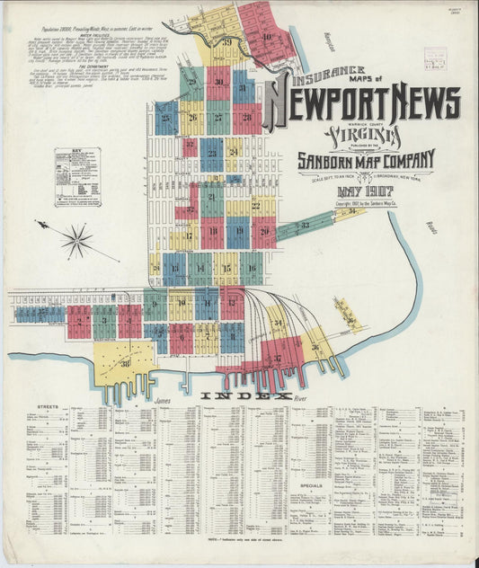 Sanborn Fire Insurance Map from Newport News, Independent Cities, Virginia. (1907) – Historic Sanborn Fire Insurance Map Print