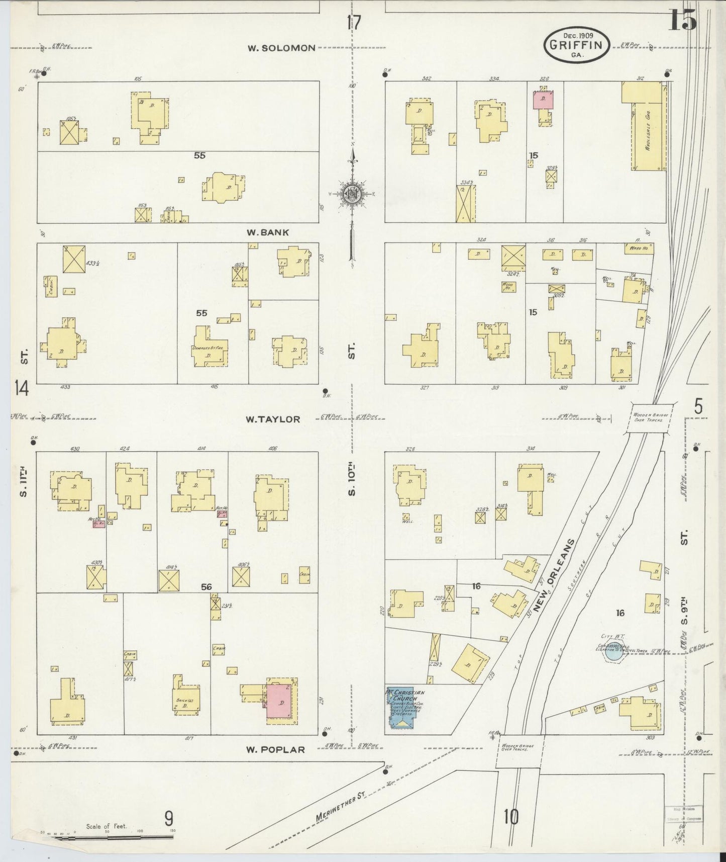 Sanborn Fire Insurance Map from Griffin, Spalding County, Georgia (1909), Sheet #0015 - Complete Map Set gallery image, historic Sanborn map, vintage wall art, Georgia Georgia
