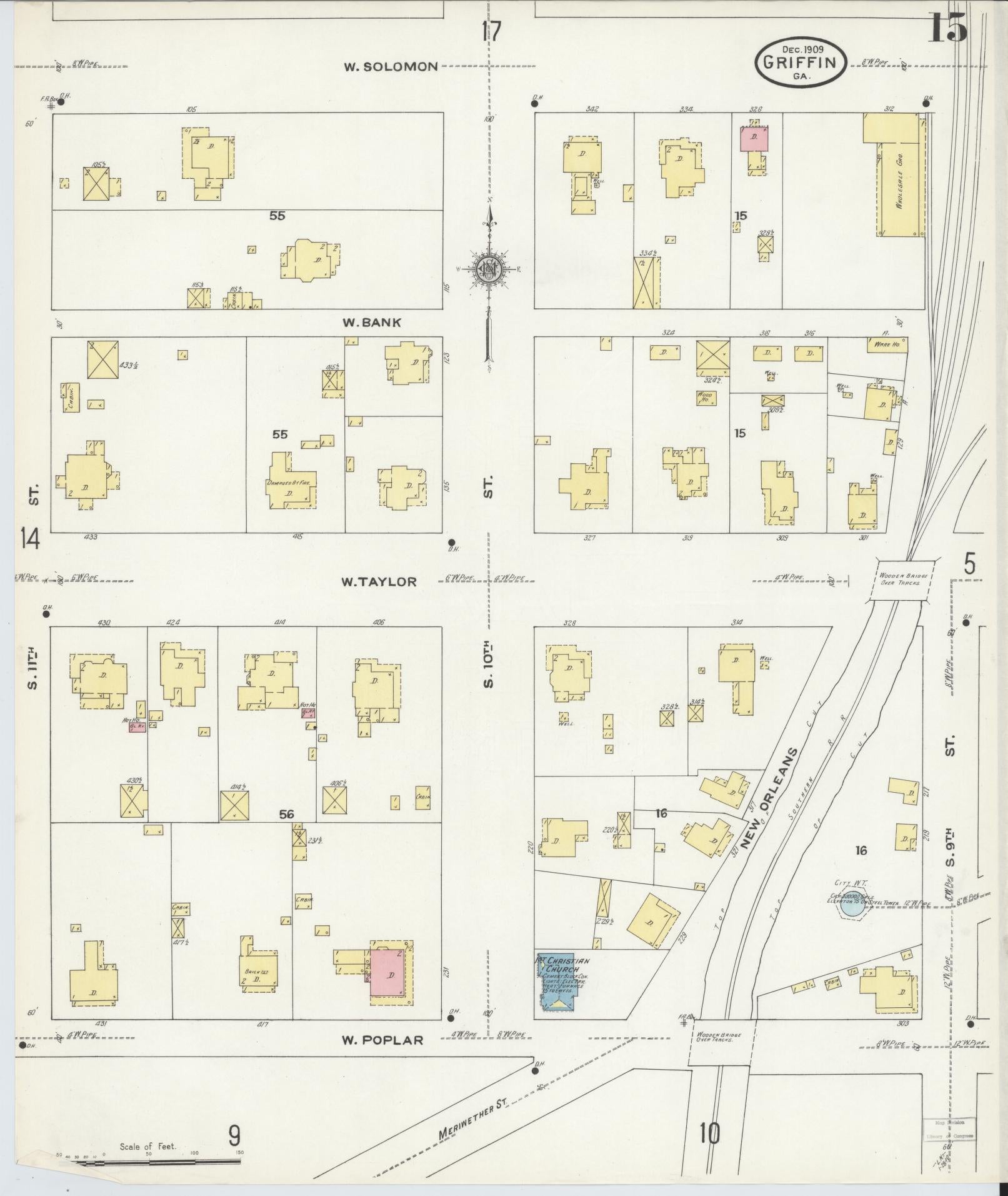 Sanborn Fire Insurance Map from Griffin, Spalding County, Georgia (1909), Sheet #0015 - Complete Map Set gallery image, historic Sanborn map, vintage wall art, Georgia Georgia