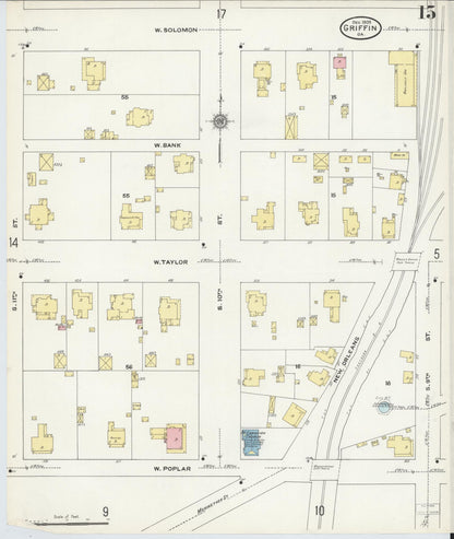 Sanborn Fire Insurance Map from Griffin, Spalding County, Georgia (1909), Sheet #0015 - Complete Map Set gallery image, historic Sanborn map, vintage wall art, Georgia Georgia