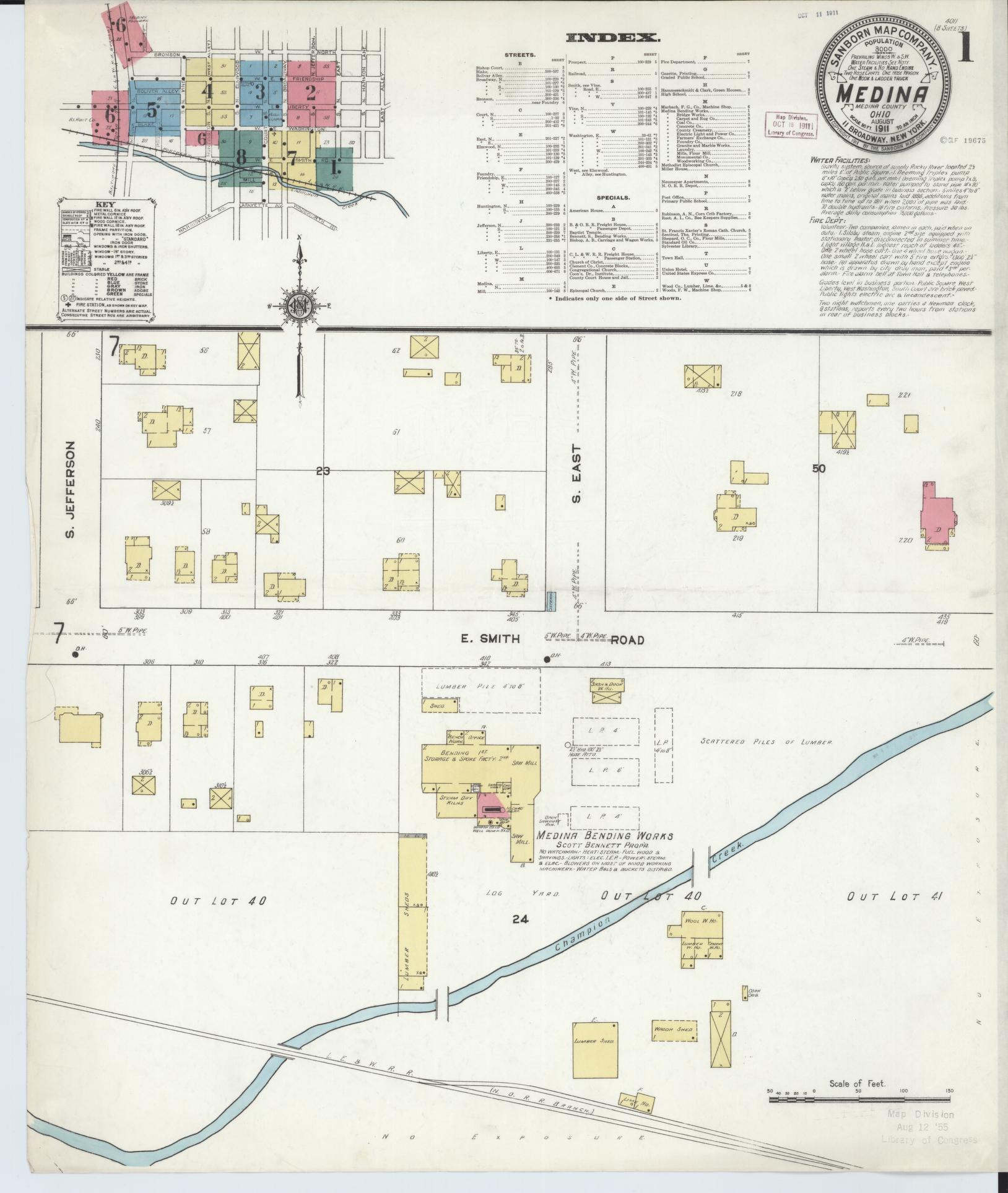 Sanborn Fire Insurance Map from Medina, Medina County, Ohio (1911), Sheet #0001 - Historic Sanborn Fire Insurance Map Print, vintage old map wall art, antique decor, genealogy gift, Ohio Ohio map