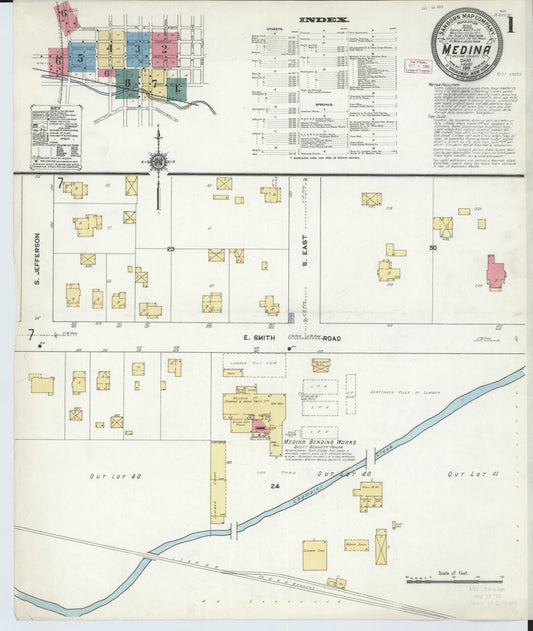 Sanborn Fire Insurance Map from Medina, Medina County, Ohio (1911), Sheet #0001 - Historic Sanborn Fire Insurance Map Print, vintage old map wall art, antique decor, genealogy gift, Ohio Ohio map