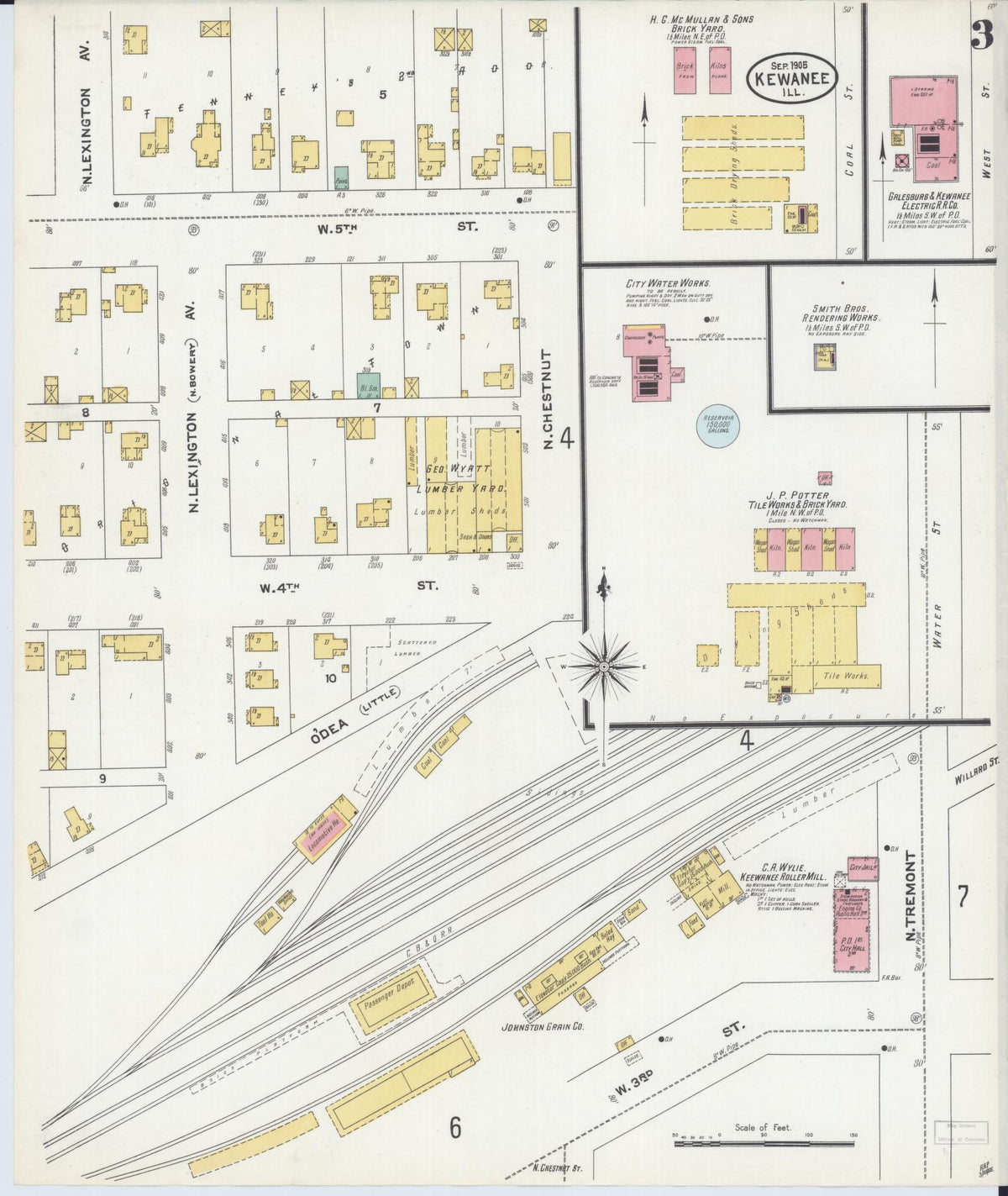 Sanborn Fire Insurance Map from Kewanee, Henry County, Illinois (1905), Sheet #0003 - Complete Map Set gallery image, historic Sanborn map, vintage wall art, Illinois Illinois