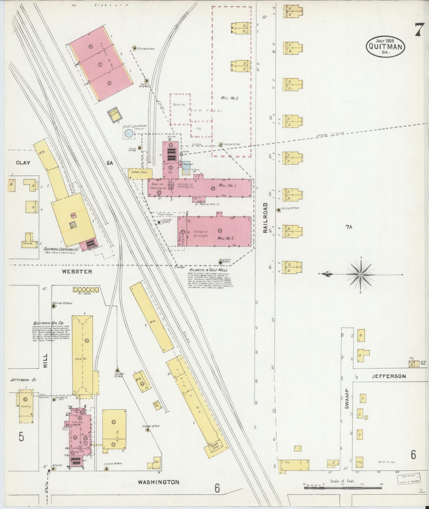 Sanborn Fire Insurance Map from Quitman, Brooks County, Georgia (1905), Sheet #0007 - Historic Sanborn Fire Insurance Map Print, vintage old map wall art, antique decor, genealogy gift, Georgia Georgia map