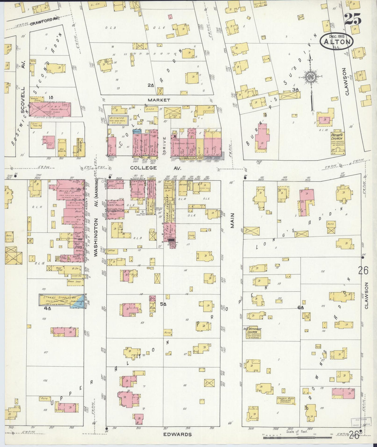 Sanborn Fire Insurance Map from Alton, Madison County, Illinois (1915), Sheet #0025 - Historic Sanborn Fire Insurance Map Print, vintage old map wall art, antique decor, genealogy gift, Illinois Illinois map