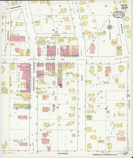 Sanborn Fire Insurance Map from Alton, Madison County, Illinois (1915), Sheet #0025 - Historic Sanborn Fire Insurance Map Print, vintage old map wall art, antique decor, genealogy gift, Illinois Illinois map