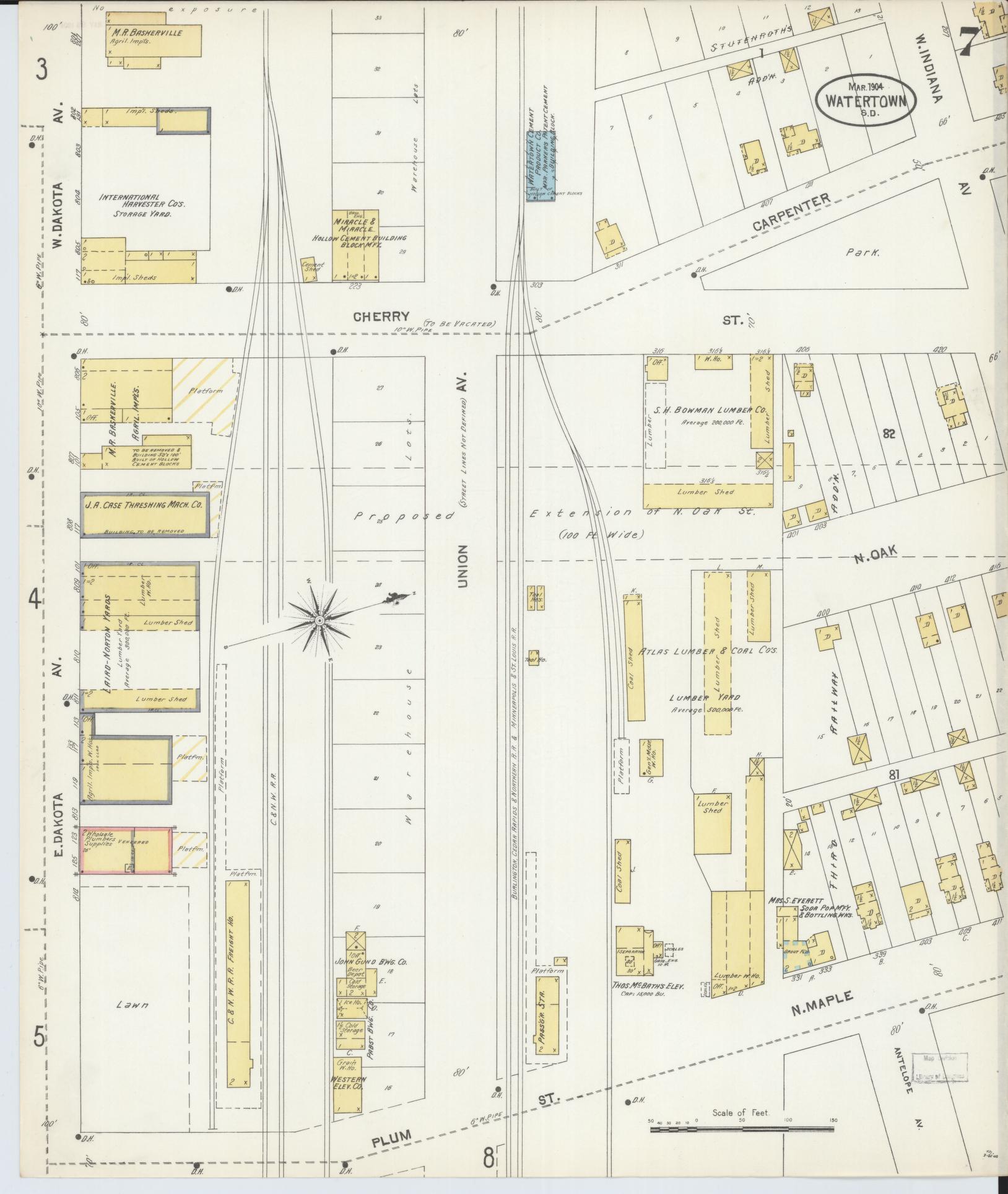 Sanborn Fire Insurance Map from Watertown, Codington County, South Dakota (1904), Sheet #0007 - Complete Map Set gallery image, historic Sanborn map, vintage wall art, South Dakota South Dakota