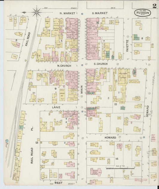 Sanborn Fire Insurance Map from Hudson, Lenawee County, Michigan (1888), Sheet #0002 - Historic Sanborn Fire Insurance Map Print, vintage old map wall art, antique decor, genealogy gift, Michigan Michigan map