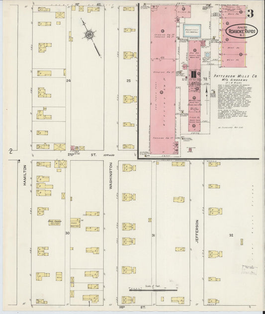 Sanborn Fire Insurance Map from Roanoke Rapids, Halifax County, North Carolina (1915), Sheet #0003 - Historic Sanborn Fire Insurance Map Print, vintage old map wall art, antique decor, genealogy gift, North Carolina North Carolina map