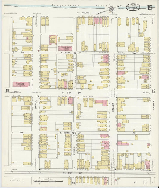 Sanborn Fire Insurance Map from Sunbury, Northumberland County, Pennsylvania (1912), Sheet #0015 - Historic Sanborn Fire Insurance Map Print, vintage old map wall art, antique decor, genealogy gift, Pennsylvania Pennsylvania map
