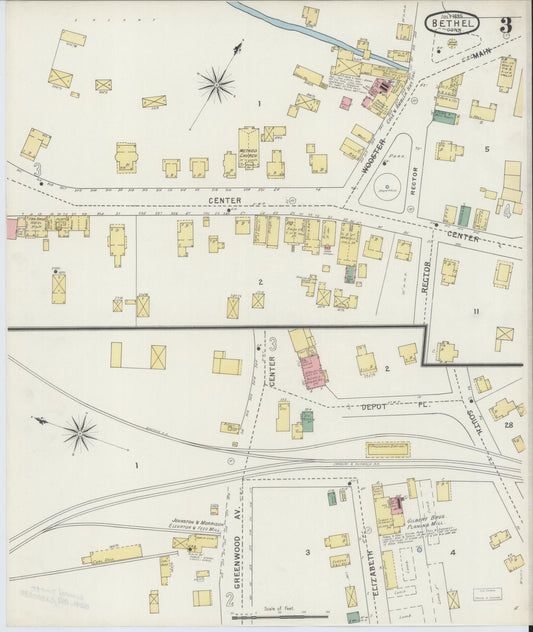 Sanborn Fire Insurance Map from Bethel, Fairfield County, Connecticut (1895), Sheet #0003 - Historic Sanborn Fire Insurance Map Print, vintage old map wall art, antique decor, genealogy gift, Connecticut Connecticut map