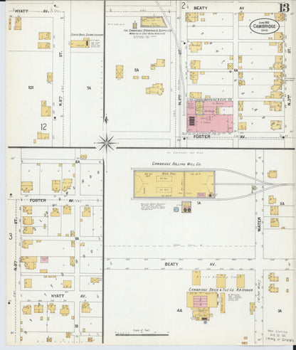 Sanborn Fire Insurance Map from Cambridge, Guernsey County, Ohio (1901), Sheet #0013 - Historic Sanborn Fire Insurance Map Print, vintage old map wall art, antique decor, genealogy gift, Ohio Ohio map