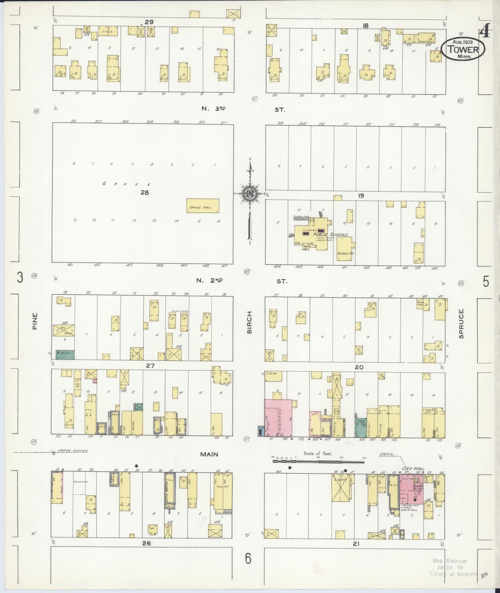 Sanborn Fire Insurance Map from Tower, Saint Louis County, Minnesota (1909), Sheet #0004 - Complete Map Set gallery image, historic Sanborn map, vintage wall art, Minnesota Minnesota
