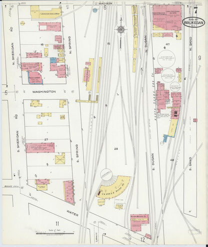 Sanborn Fire Insurance Map from Waukegan, Lake County, Illinois (1917), Sheet #0007 - Complete Map Set gallery image, historic Sanborn map, vintage wall art, Illinois Illinois