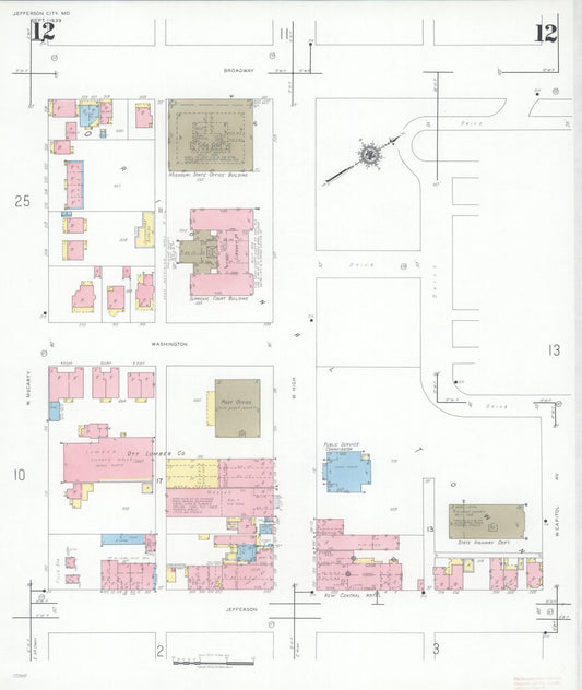 Sanborn Fire Insurance Map from Jefferson City, Cole County, Missouri (1939), Sheet #0012 - Historic Sanborn Fire Insurance Map Print, vintage old map wall art, antique decor, genealogy gift, Missouri Missouri map