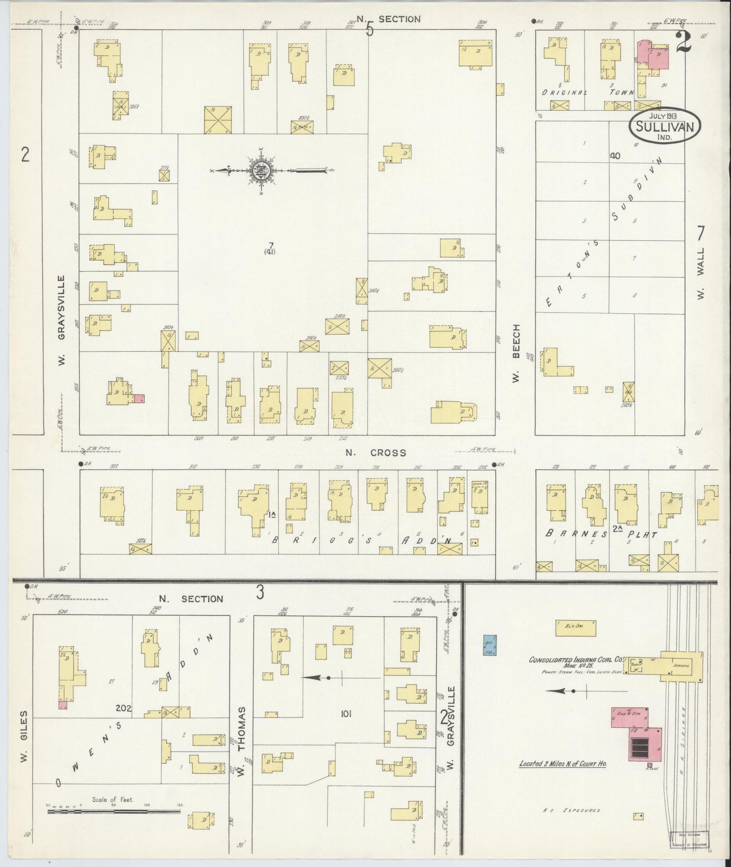 Sanborn Fire Insurance Map from Sullivan, Sullivan County, Indiana (1913), Sheet #0002 - Complete Map Set gallery image, historic Sanborn map, vintage wall art, Indiana Indiana