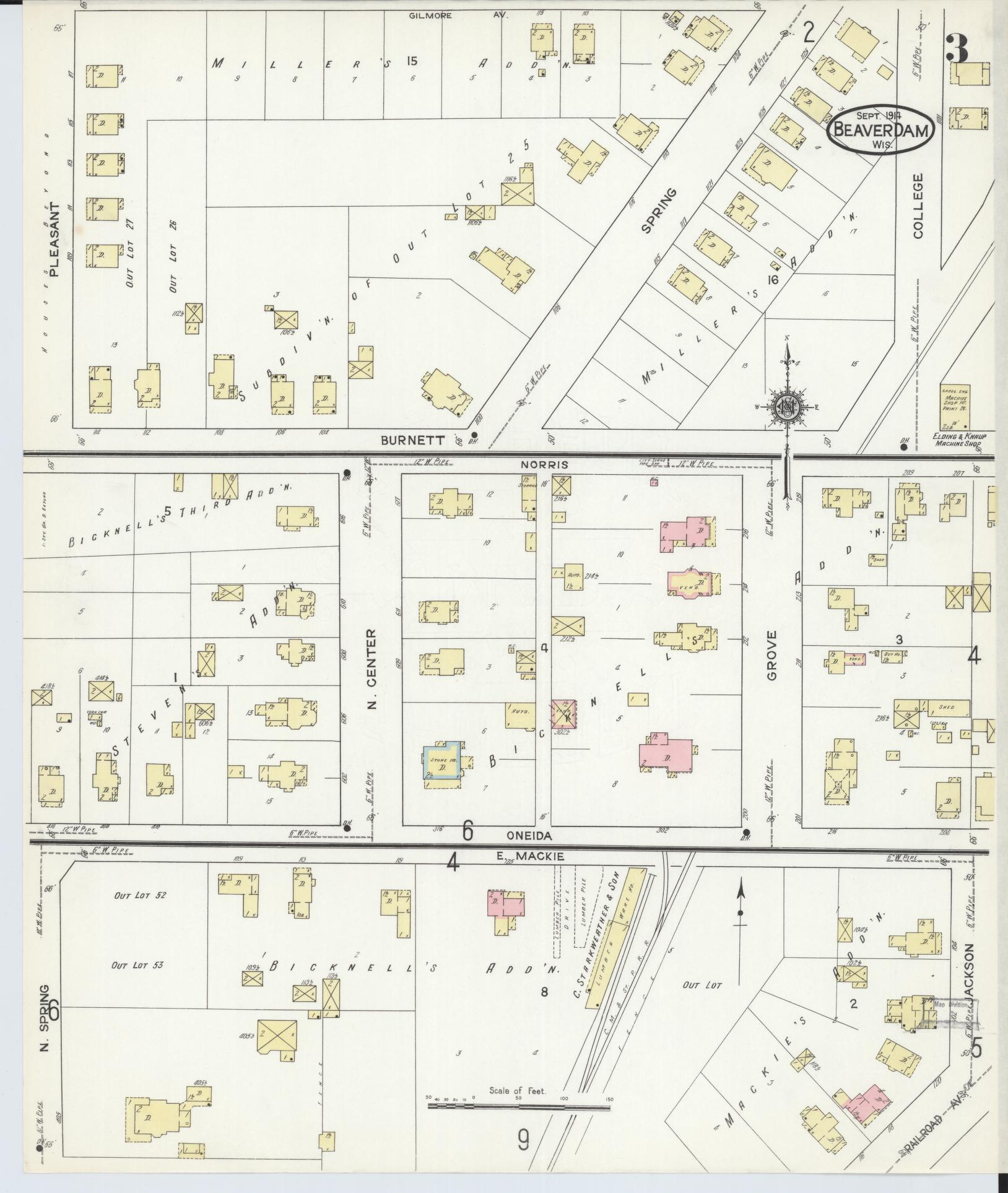 Sanborn Fire Insurance Map from Beaver Dam, Dodge County, Wisconsin (1914), Sheet #0003 - Complete Map Set gallery image, historic Sanborn map, vintage wall art, Wisconsin Wisconsin