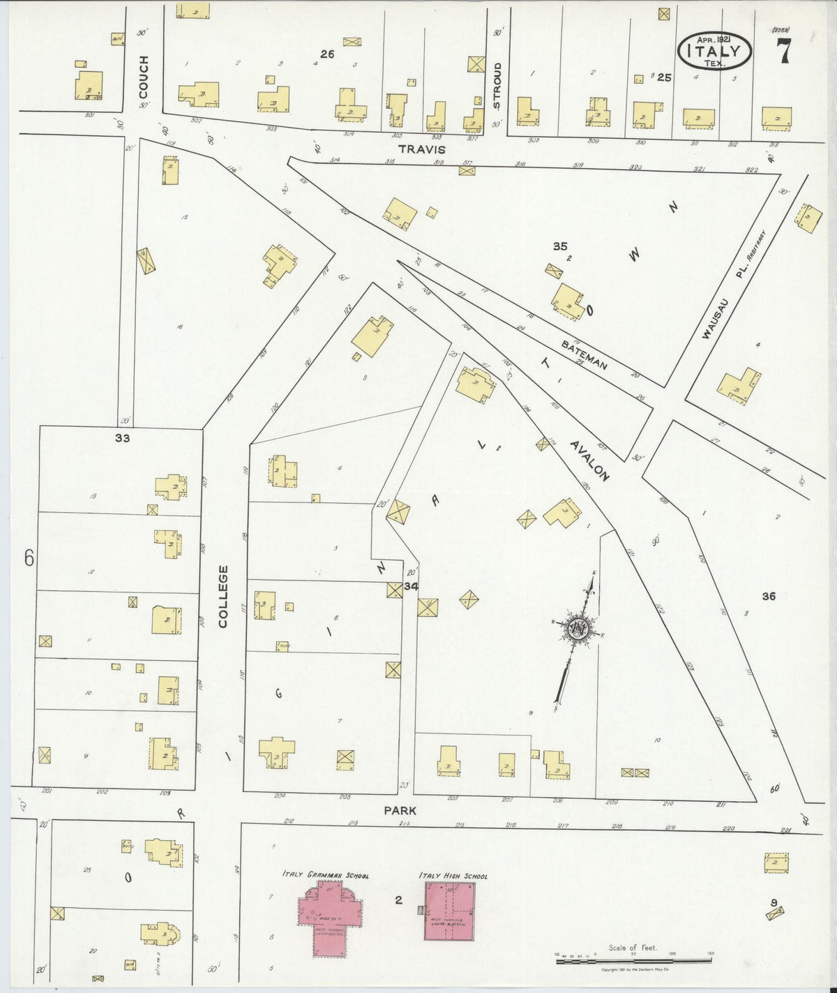 Sanborn Fire Insurance Map from Italy, Ellis County, Texas (1921), Sheet #0007 - Complete Map Set gallery image, historic Sanborn map, vintage wall art, Texas Texas