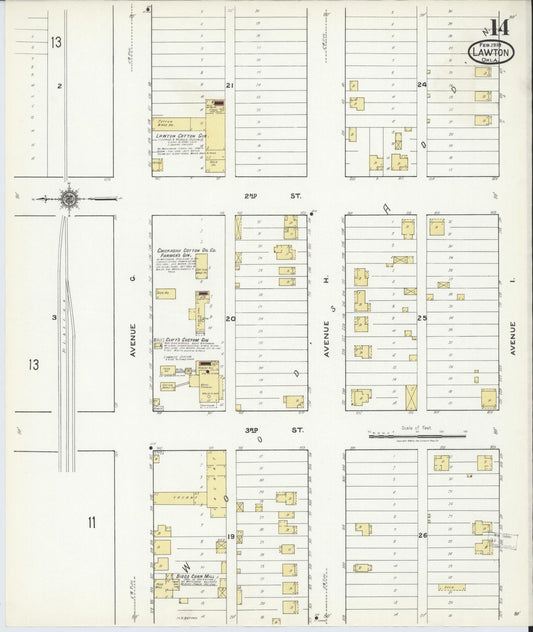 Sanborn Fire Insurance Map from Lawton, Comanche County, Oklahoma (1918), Sheet #0014 - Historic Sanborn Fire Insurance Map Print, vintage old map wall art, antique decor, genealogy gift, Oklahoma Oklahoma map
