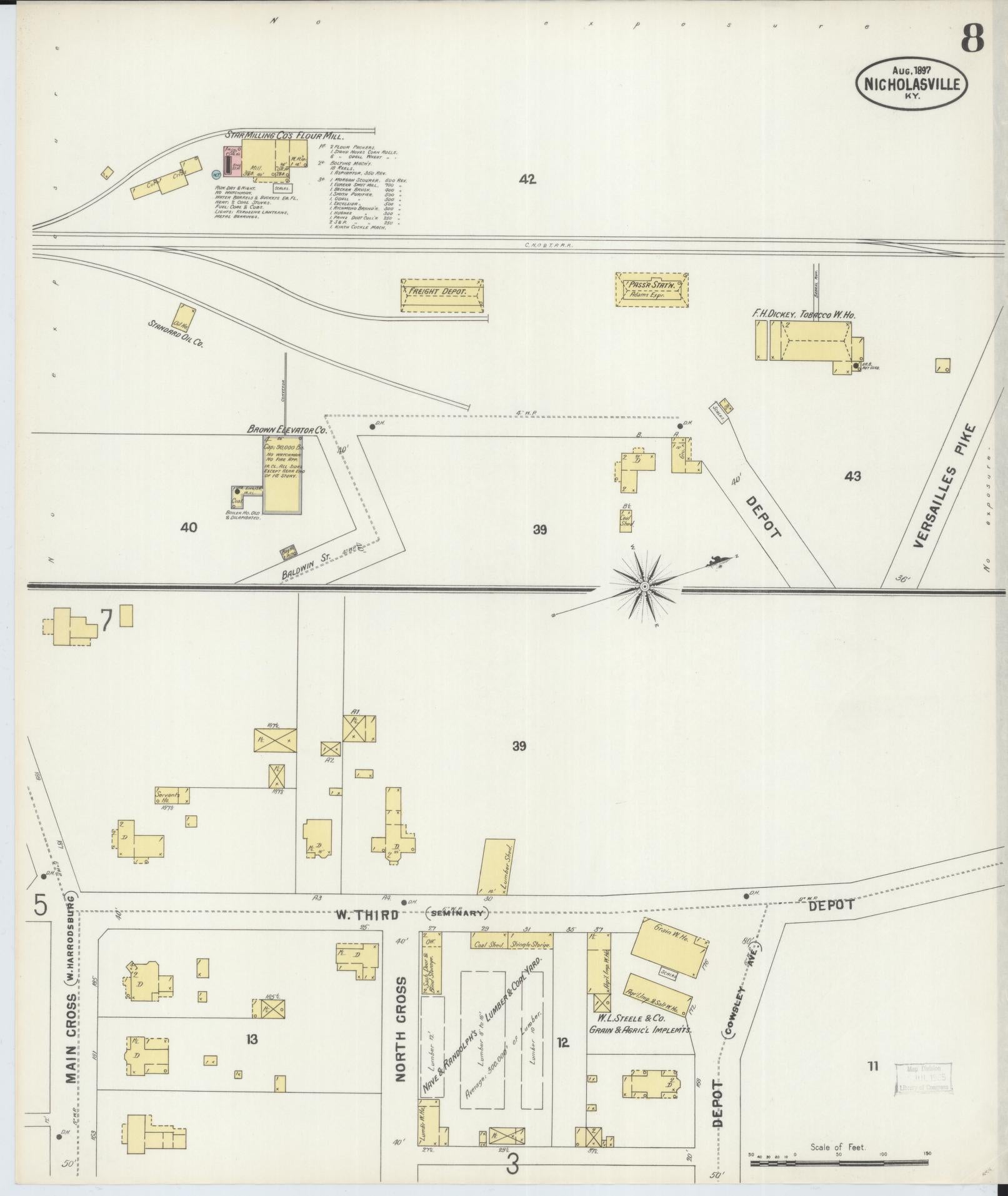 Sanborn Fire Insurance Map from Nicholasville, Jessamine County, Kentucky (1897), Sheet #0008 - Complete Map Set gallery image, historic Sanborn map, vintage wall art, Kentucky Kentucky
