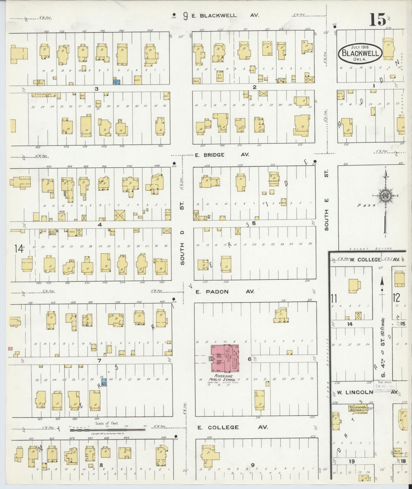Sanborn Fire Insurance Map from Blackwell, Kay County, Oklahoma (1918), Sheet #0015 - Historic Sanborn Fire Insurance Map Print, vintage old map wall art, antique decor, genealogy gift, Oklahoma Oklahoma map