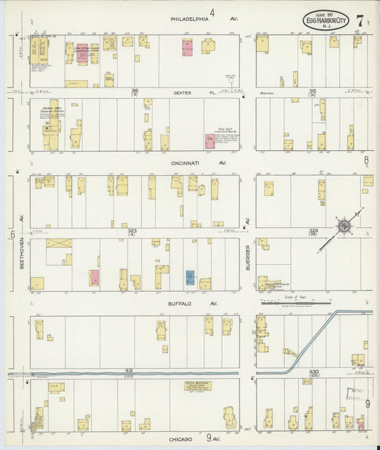 Sanborn Fire Insurance Map from Egg Harbor City, Atlantic County, New Jersey (1917), Sheet #0007 - Historic Sanborn Fire Insurance Map Print, vintage old map wall art, antique decor, genealogy gift, New Jersey New Jersey map
