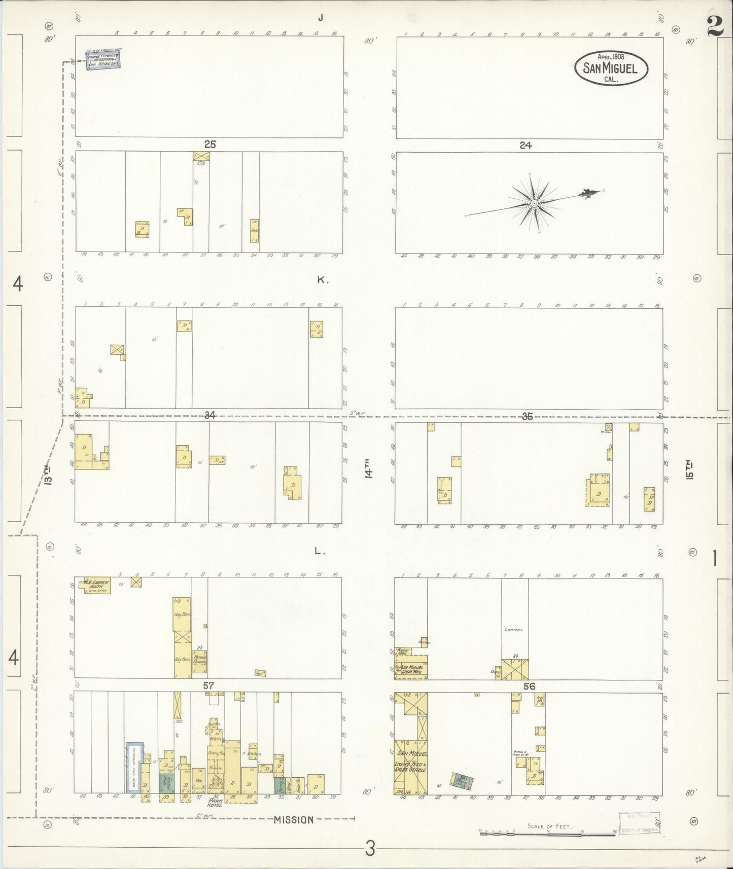 Sanborn Fire Insurance Map from San Miguel, San Luis Obispo County, California (1903), Sheet #0002 - Complete Map Set gallery image, historic Sanborn map, vintage wall art, California California