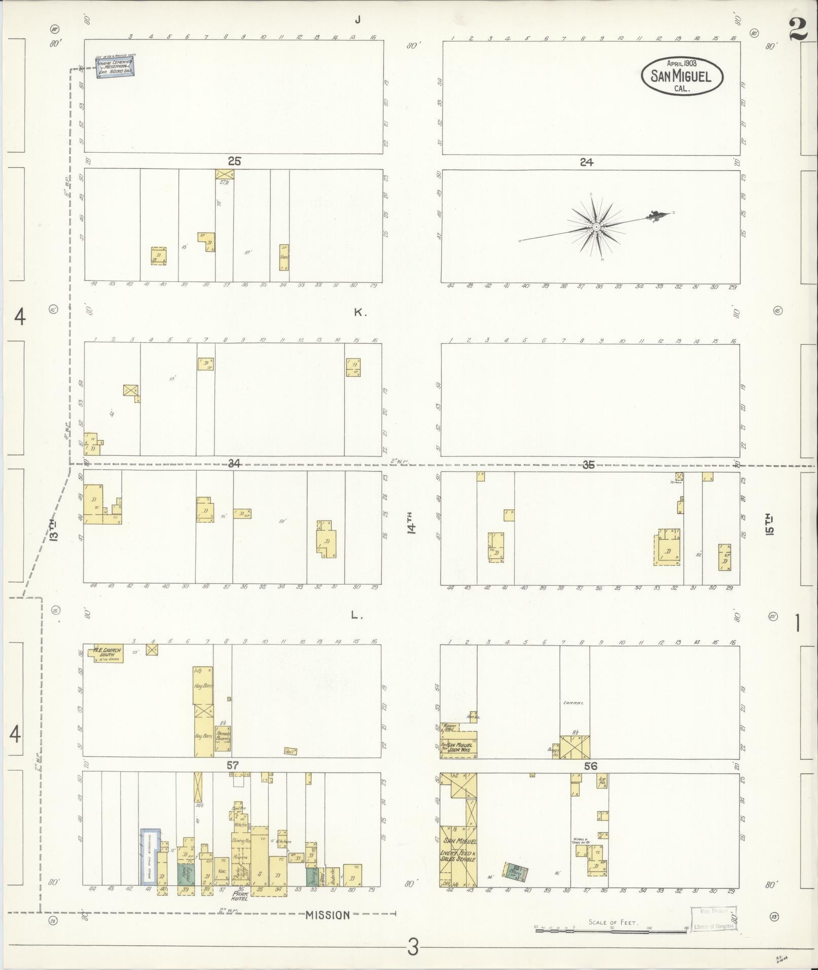 Sanborn Fire Insurance Map from San Miguel, San Luis Obispo County, California (1903), Sheet #0002 - Complete Map Set gallery image, historic Sanborn map, vintage wall art, California California