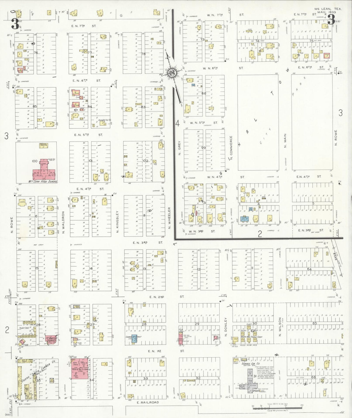 Sanborn Fire Insurance Map from McLean, Gray County, Texas (1933), Sheet #0003 - Complete Map Set gallery image, historic Sanborn map, vintage wall art, Texas Texas
