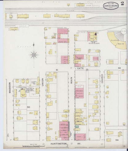 Sanborn Fire Insurance Map from Jonesboro, Craighead County, Arkansas (1894), Sheet #0002 - Complete Map Set gallery image, historic Sanborn map, vintage wall art, Arkansas Arkansas