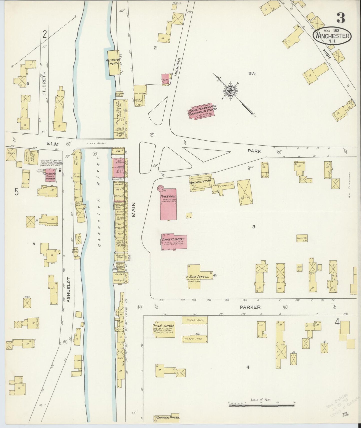 Sanborn Fire Insurance Map from Winchester, Cheshire County, New Hampshire (1913), Sheet #0003 - Complete Map Set gallery image, historic Sanborn map, vintage wall art, New Hampshire New Hampshire