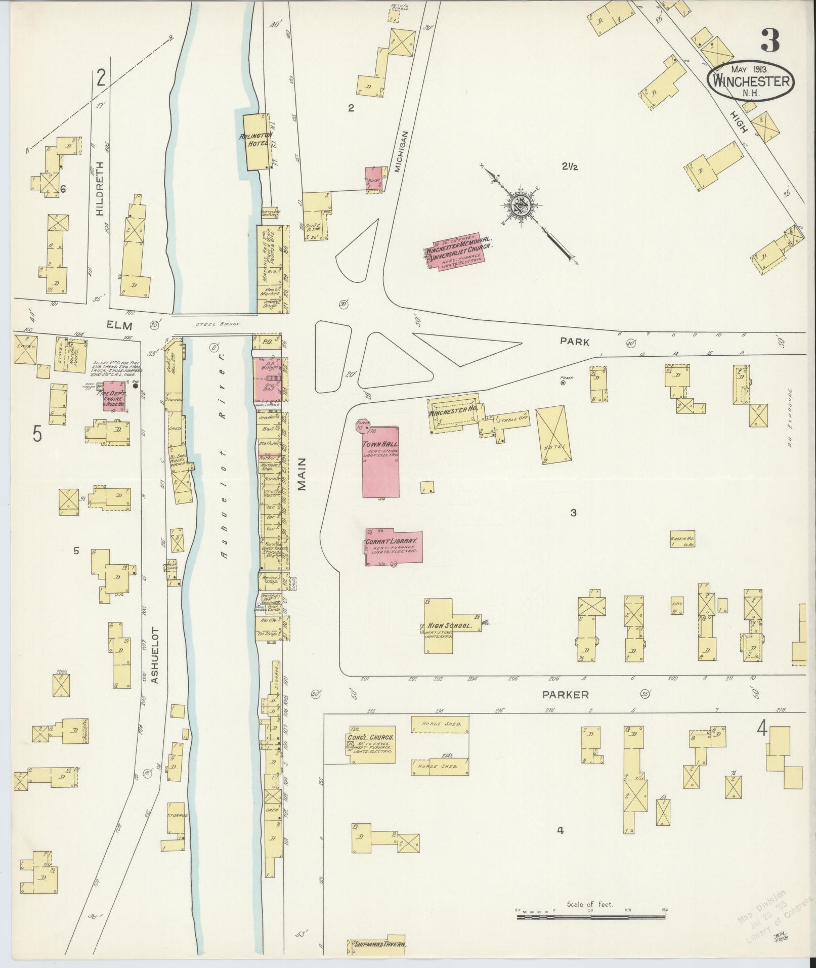 Sanborn Fire Insurance Map from Winchester, Cheshire County, New Hampshire (1913), Sheet #0003 - Complete Map Set gallery image, historic Sanborn map, vintage wall art, New Hampshire New Hampshire