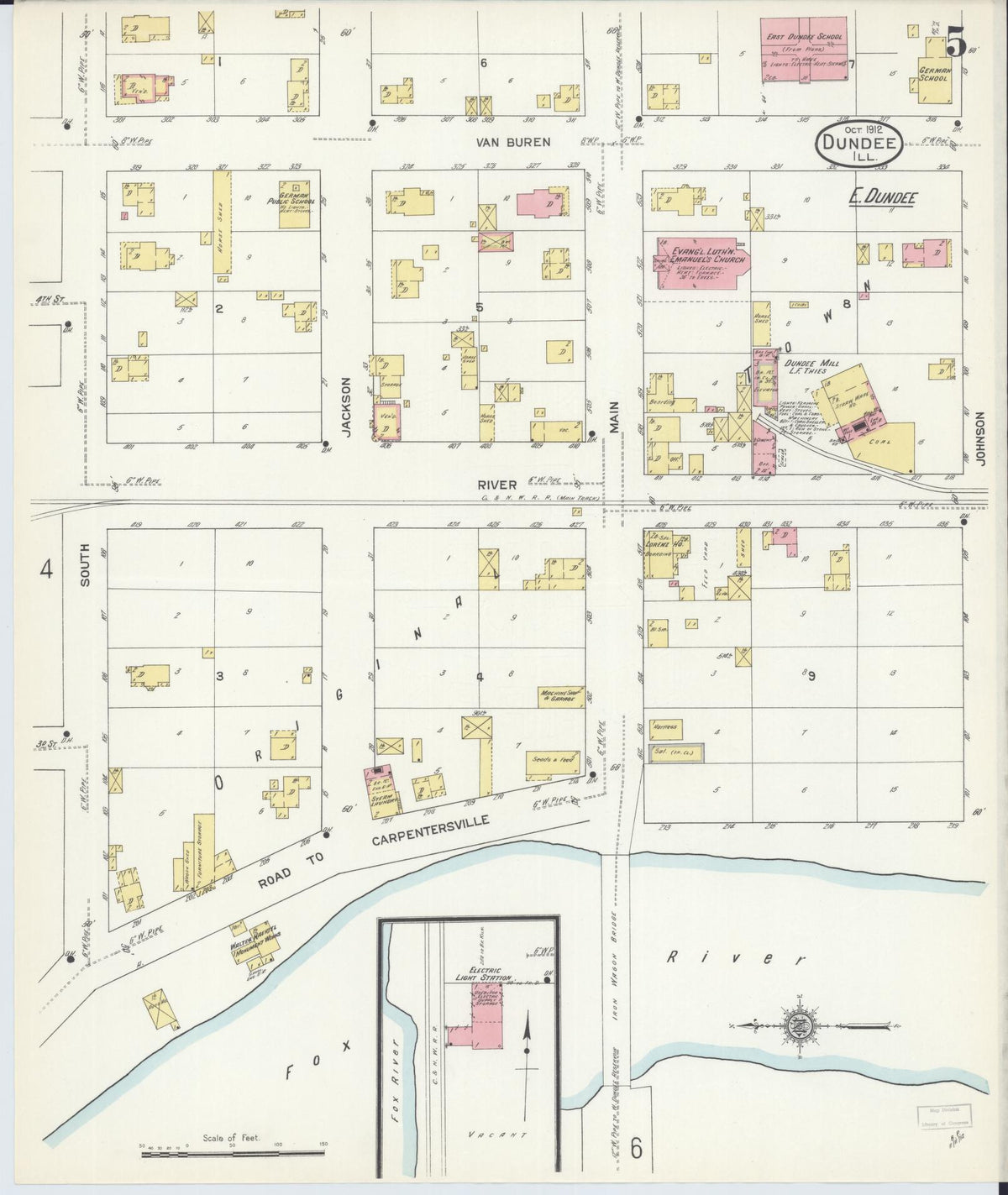 Sanborn Fire Insurance Map from Dundee, Kane County, Illinois (1912), Sheet #0005 - Complete Map Set gallery image, historic Sanborn map, vintage wall art, Illinois Illinois