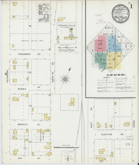 Sanborn Fire Insurance Map from Pauls Valley, Garvin County, Oklahoma (1896), Sheet #0001 - Historic Sanborn Fire Insurance Map Print, vintage old map wall art, antique decor, genealogy gift, Oklahoma Oklahoma map