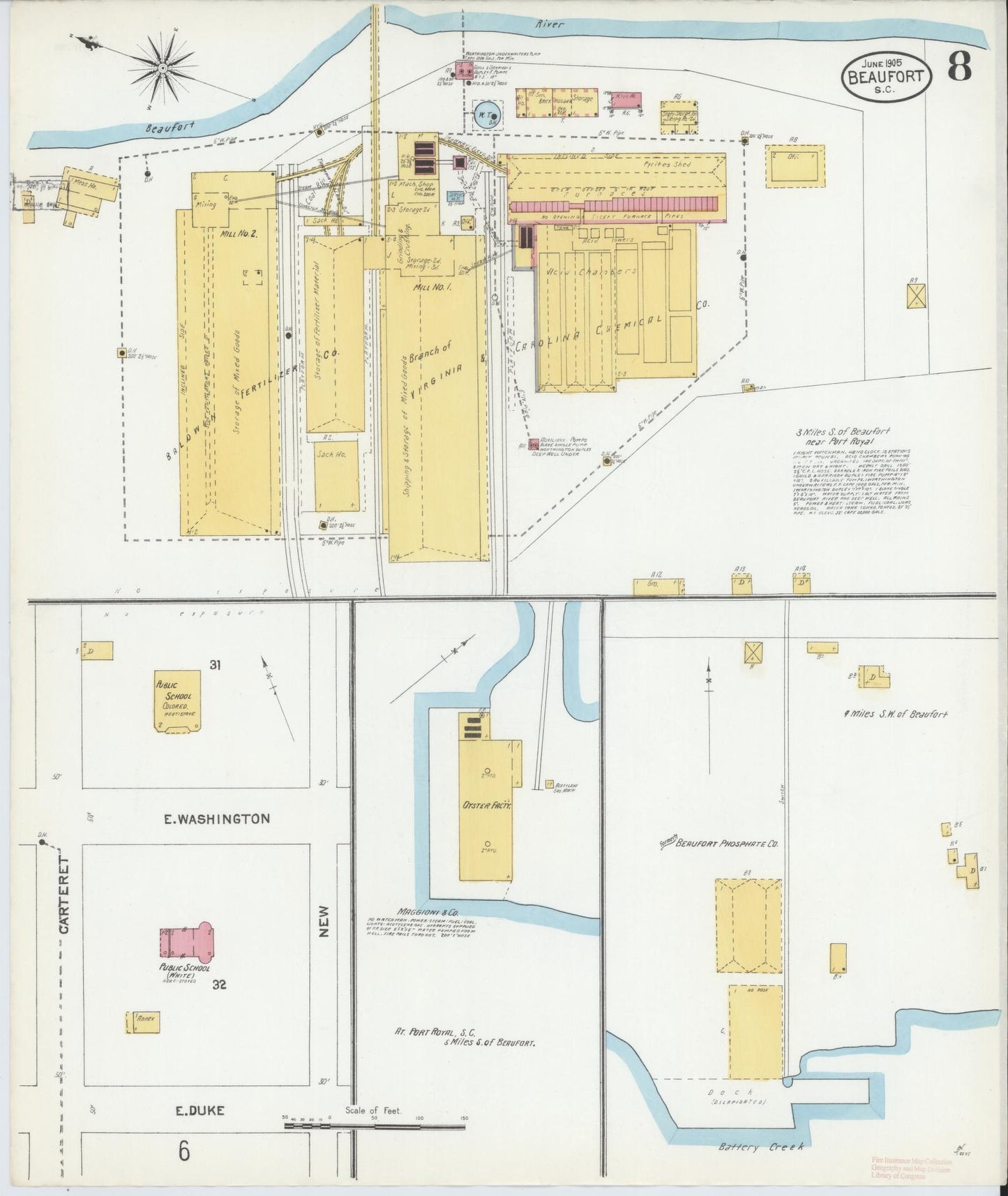 Sanborn Fire Insurance Map from Beaufort, Beaufort County, South Carolina (1905), Sheet #0008 - Complete Map Set gallery image, historic Sanborn map, vintage wall art, South Carolina South Carolina