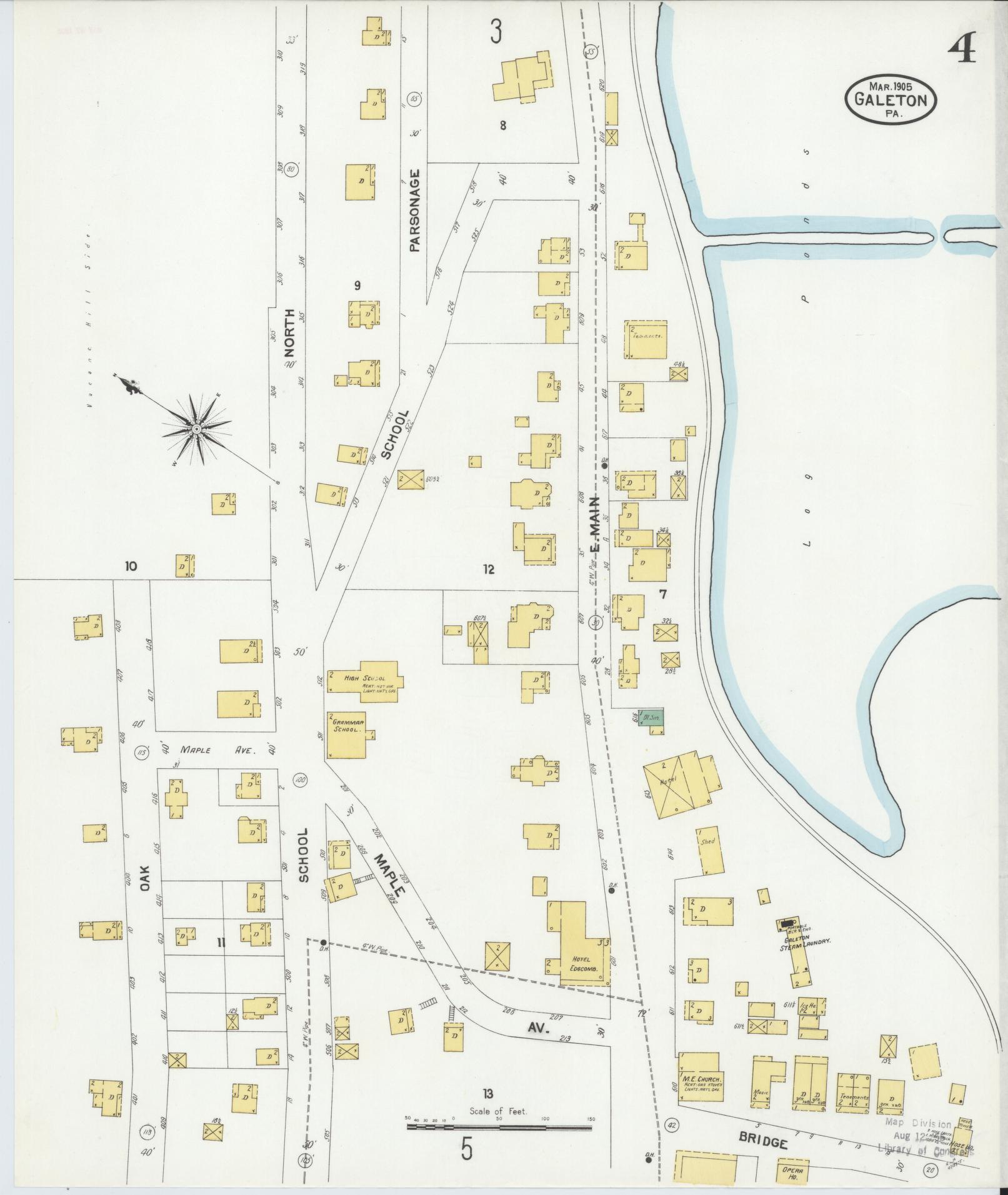 Sanborn Fire Insurance Map from Galeton, Potter County, Pennsylvania (1905), Sheet #0004 - Historic Sanborn Fire Insurance Map Print, vintage old map wall art, antique decor, genealogy gift, Pennsylvania Pennsylvania map