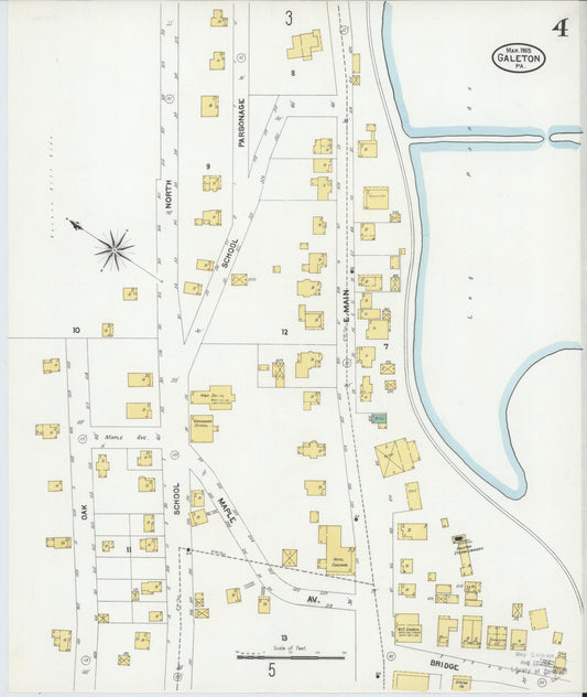 Sanborn Fire Insurance Map from Galeton, Potter County, Pennsylvania (1905), Sheet #0004 - Historic Sanborn Fire Insurance Map Print, vintage old map wall art, antique decor, genealogy gift, Pennsylvania Pennsylvania map