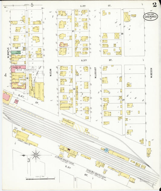 Sanborn Fire Insurance Map from Cherokee, Cherokee County, Iowa (1899), Sheet #0002 - Historic Sanborn Fire Insurance Map Print, vintage old map wall art
