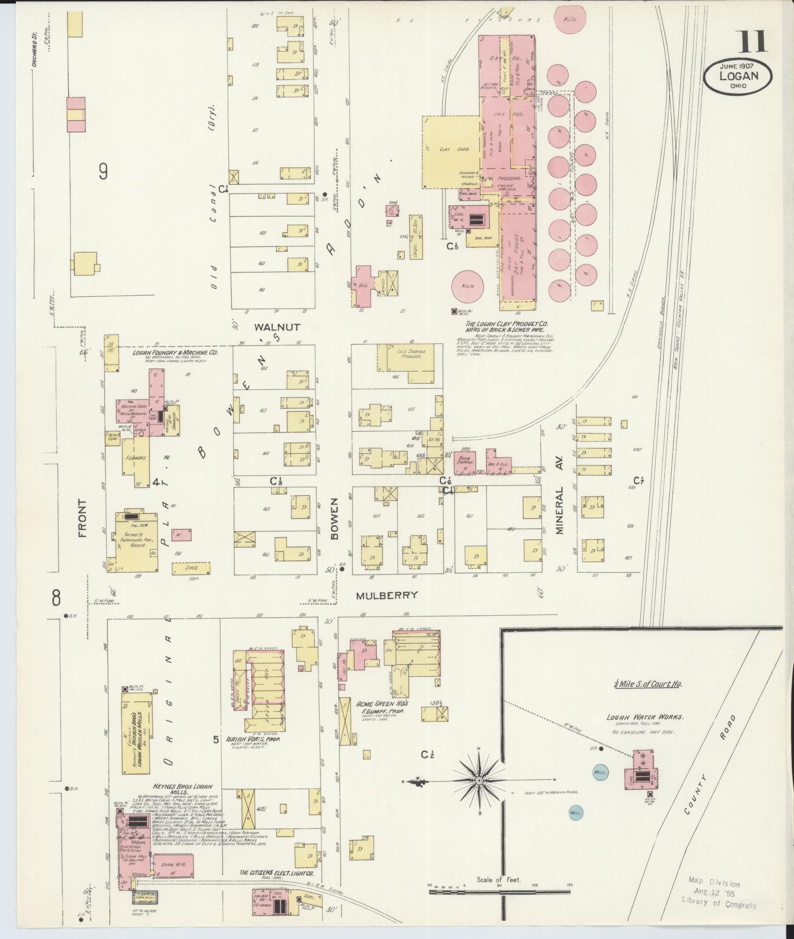 Sanborn Fire Insurance Map from Logan, Hocking County, Ohio (1907), Sheet #0011 - Historic Sanborn Fire Insurance Map Print, vintage old map wall art, antique decor, genealogy gift, Ohio Ohio map