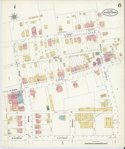 Sanborn Fire Insurance Map from Kennett Square, Chester County, Pennsylvania (1908), Sheet #0006 - Historic Sanborn Fire Insurance Map Print, vintage old map wall art, antique decor, genealogy gift, Pennsylvania Pennsylvania map