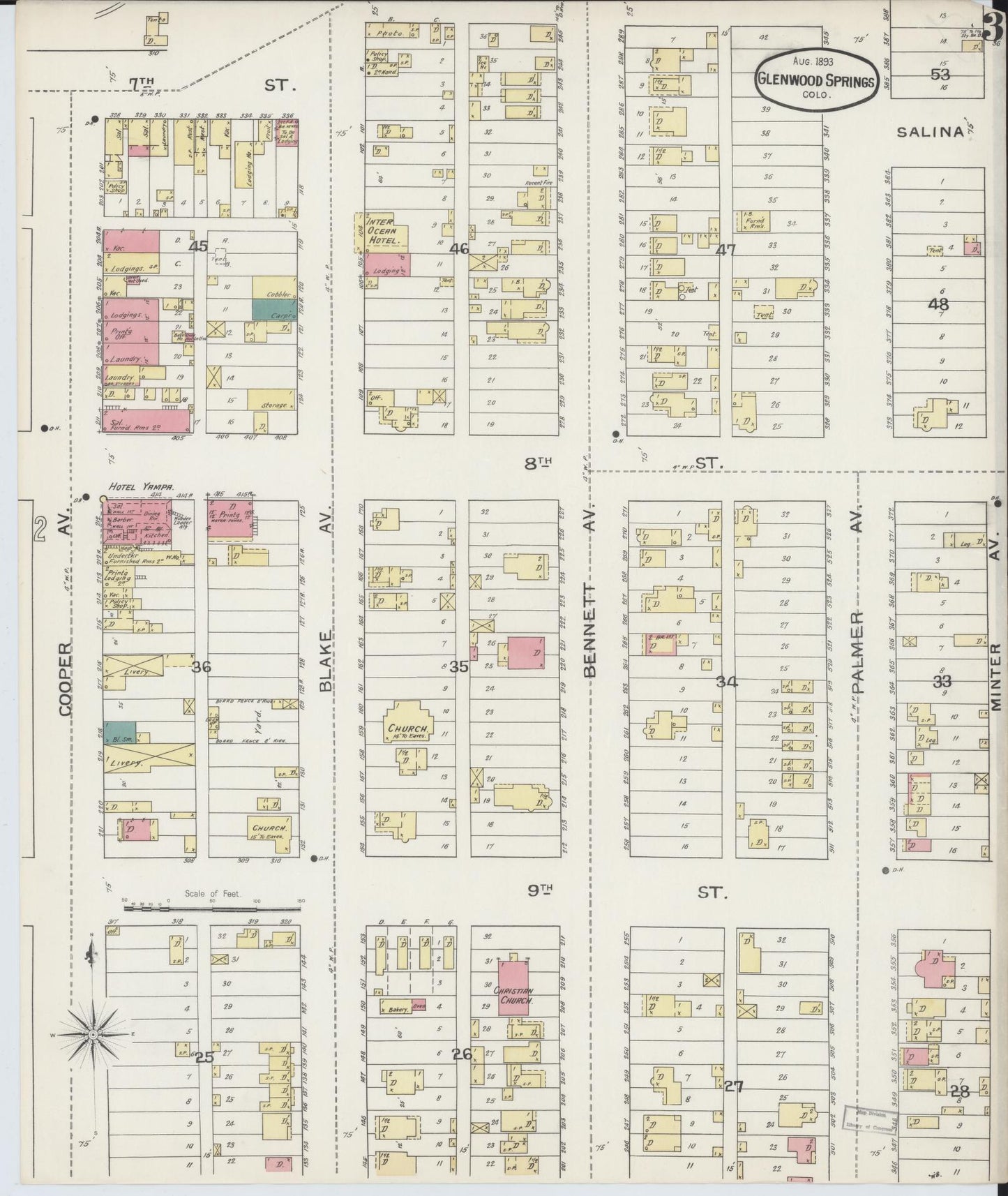 Sanborn Fire Insurance Map from Glenwood Springs, Garfield County, Colorado (1893), Sheet #0003 - Complete Map Set gallery image, historic Sanborn map, vintage wall art, Colorado Colorado