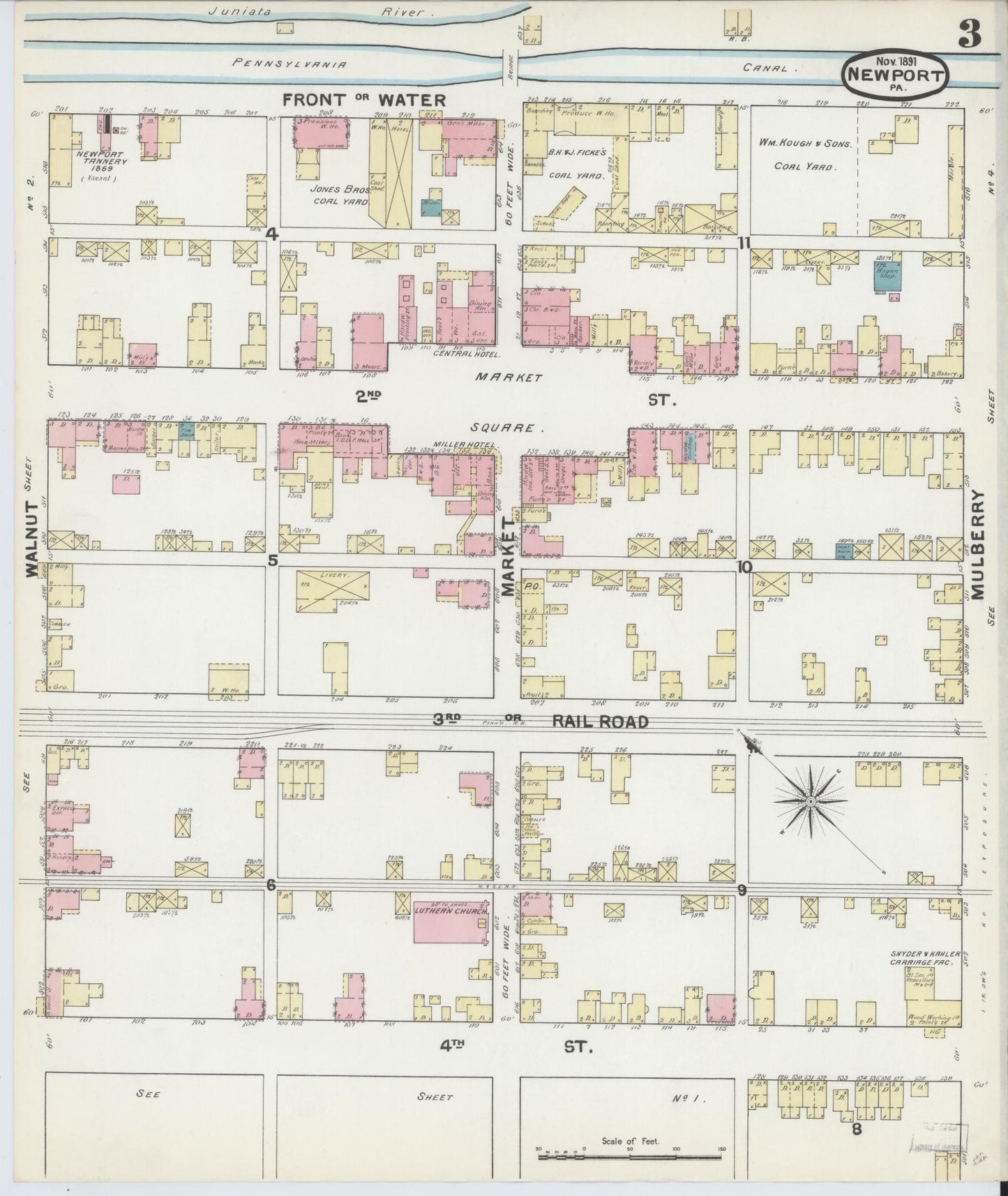 Sanborn Fire Insurance Map from Newport, Perry County, Pennsylvania (1891), Sheet #0003 - Complete Map Set gallery image, historic Sanborn map, vintage wall art, Pennsylvania Pennsylvania