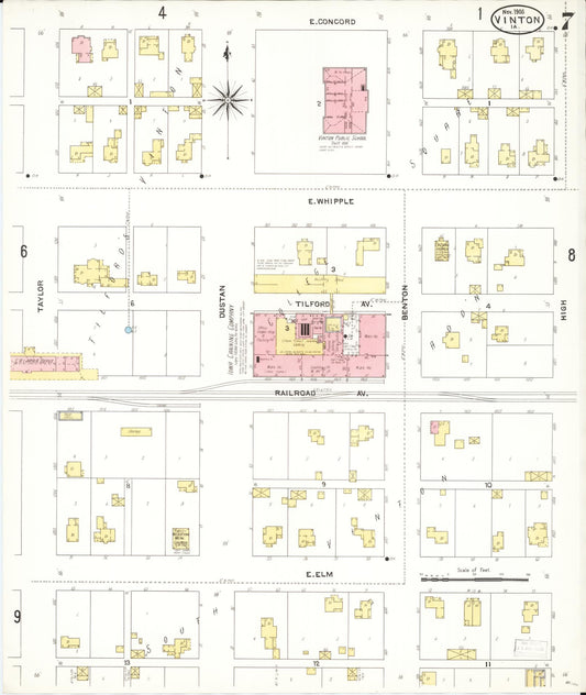 Sanborn Fire Insurance Map from Vinton, Benton County, Iowa (1906), Sheet #0007 - Historic Sanborn Fire Insurance Map Print, vintage old map wall art