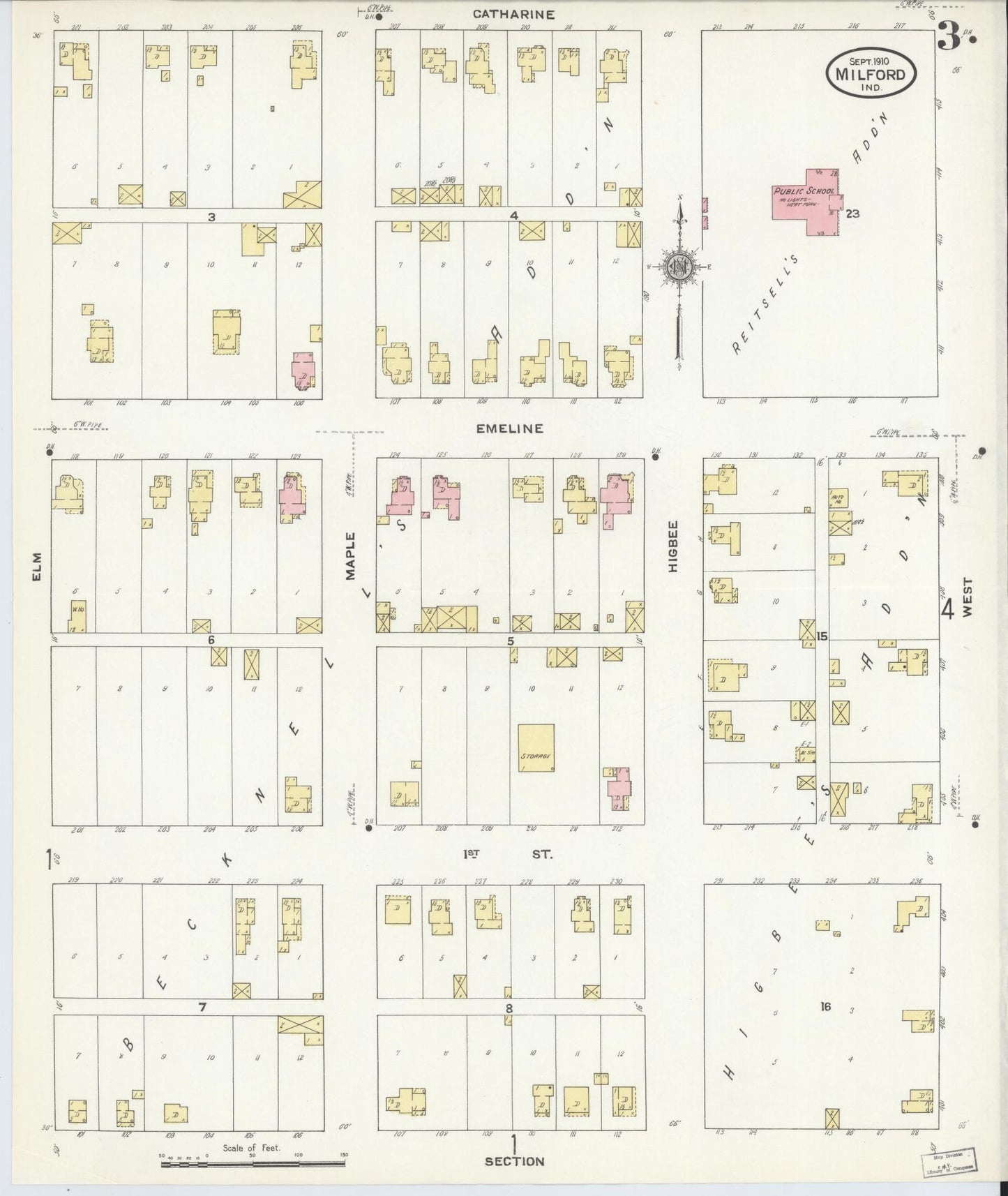 Sanborn Fire Insurance Map from Milford, Kosciusko County, Indiana (1910), Sheet #0003 - Complete Map Set gallery image, historic Sanborn map, vintage wall art, Indiana Indiana