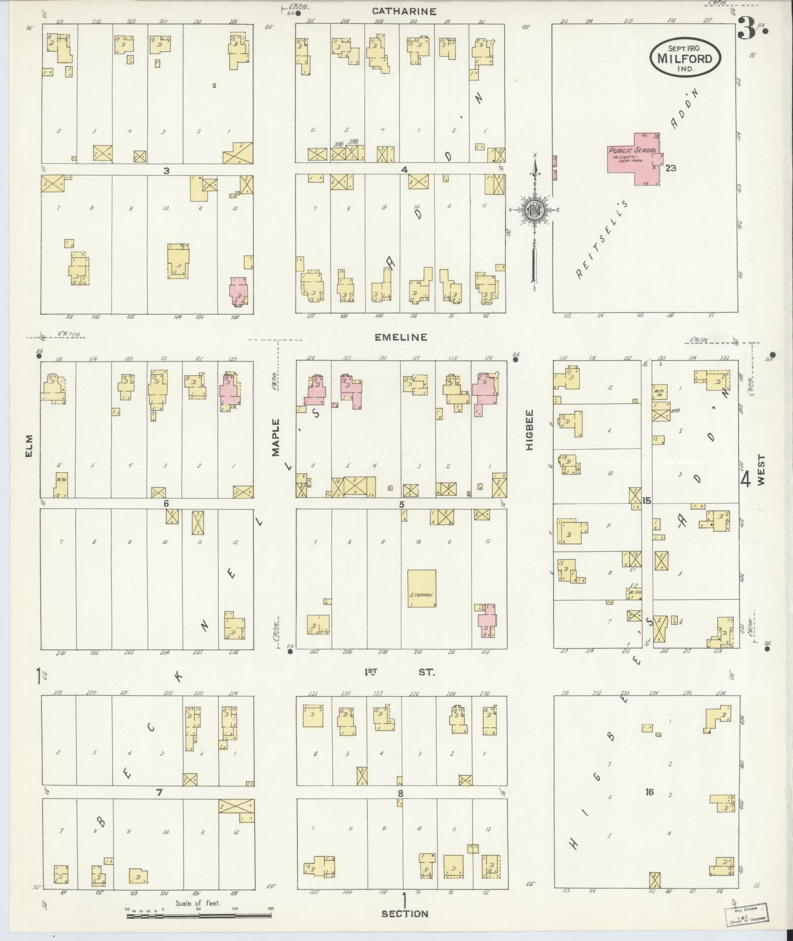 Sanborn Fire Insurance Map from Milford, Kosciusko County, Indiana (1910), Sheet #0003 - Complete Map Set gallery image, historic Sanborn map, vintage wall art, Indiana Indiana