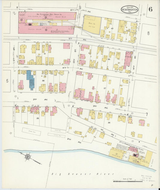 Sanborn Fire Insurance Map from New Brighton, Beaver County, Pennsylvania (1913), Sheet #0006 - Historic Sanborn Fire Insurance Map Print, vintage old map wall art, antique decor, genealogy gift, Pennsylvania Pennsylvania map
