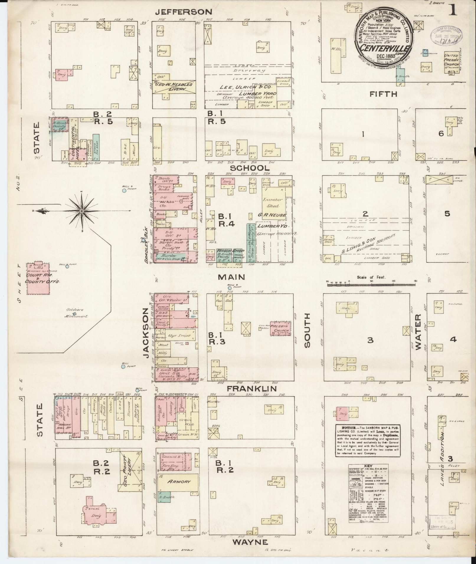 Sanborn Fire Insurance Map from Centerville, Appanoose County, Iowa (1883), Sheet #0001 - Historic Sanborn Fire Insurance Map Print, vintage old map wall art