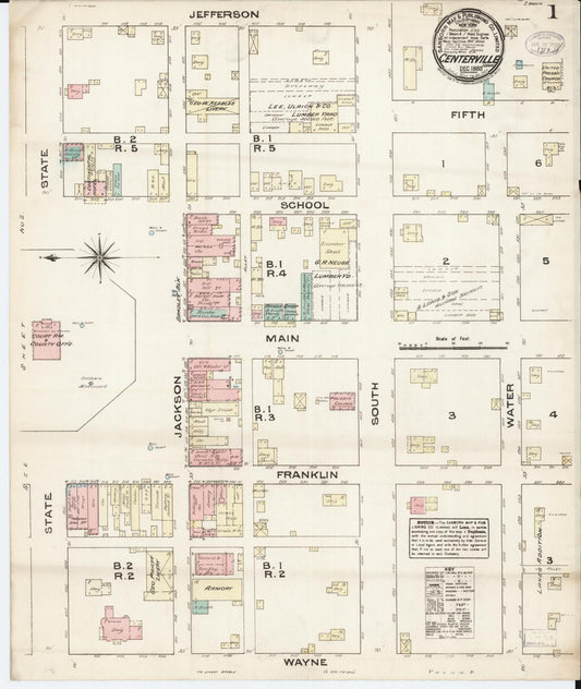Sanborn Fire Insurance Map from Centerville, Appanoose County, Iowa (1883), Sheet #0001 - Historic Sanborn Fire Insurance Map Print, vintage old map wall art