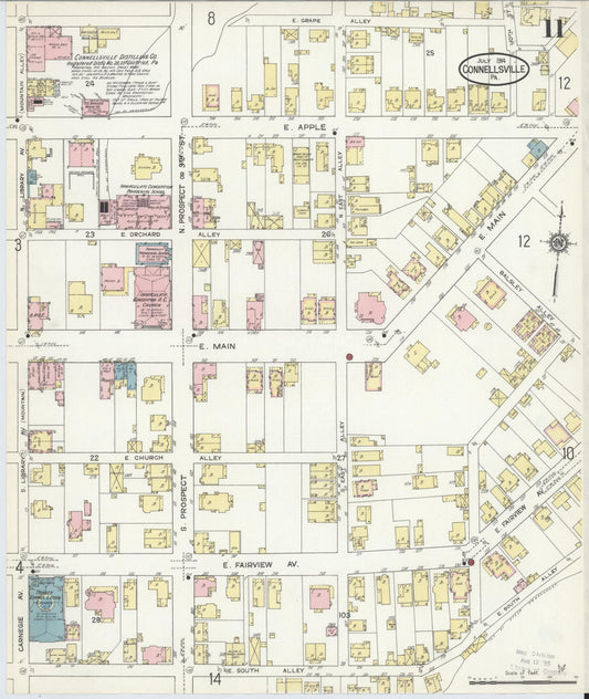 Sanborn Fire Insurance Map from Connellsville, Fayette County, Pennsylvania (1914), Sheet #0011 - Historic Sanborn Fire Insurance Map Print, vintage old map wall art, antique decor, genealogy gift, Pennsylvania Pennsylvania map
